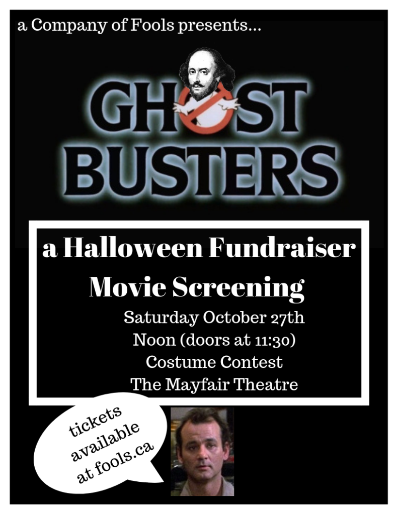 [A Company of Fools poster for their Ghostbusters fundraiser on October 27 2018]