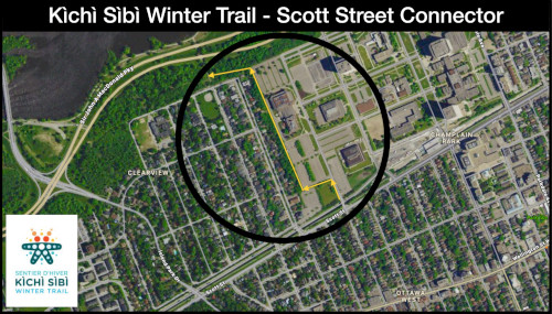 [Satellite View of the Neighbourhood with Trail Extension in Yellow]